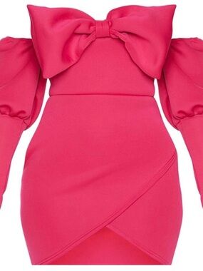 PrettyLittleThing Hot Pink Off-Shoulder Bow Mini Dress